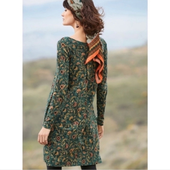 Peruvian Connection Orla Long Sleeve Green Floral Mini Tunic Dress Size XS - Picture 15 of 15